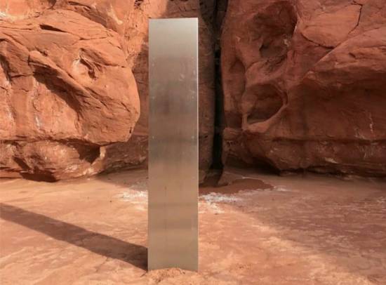 A metal monolith discovered in Utah&#039;s red rock country on Nov. 18, 2020.